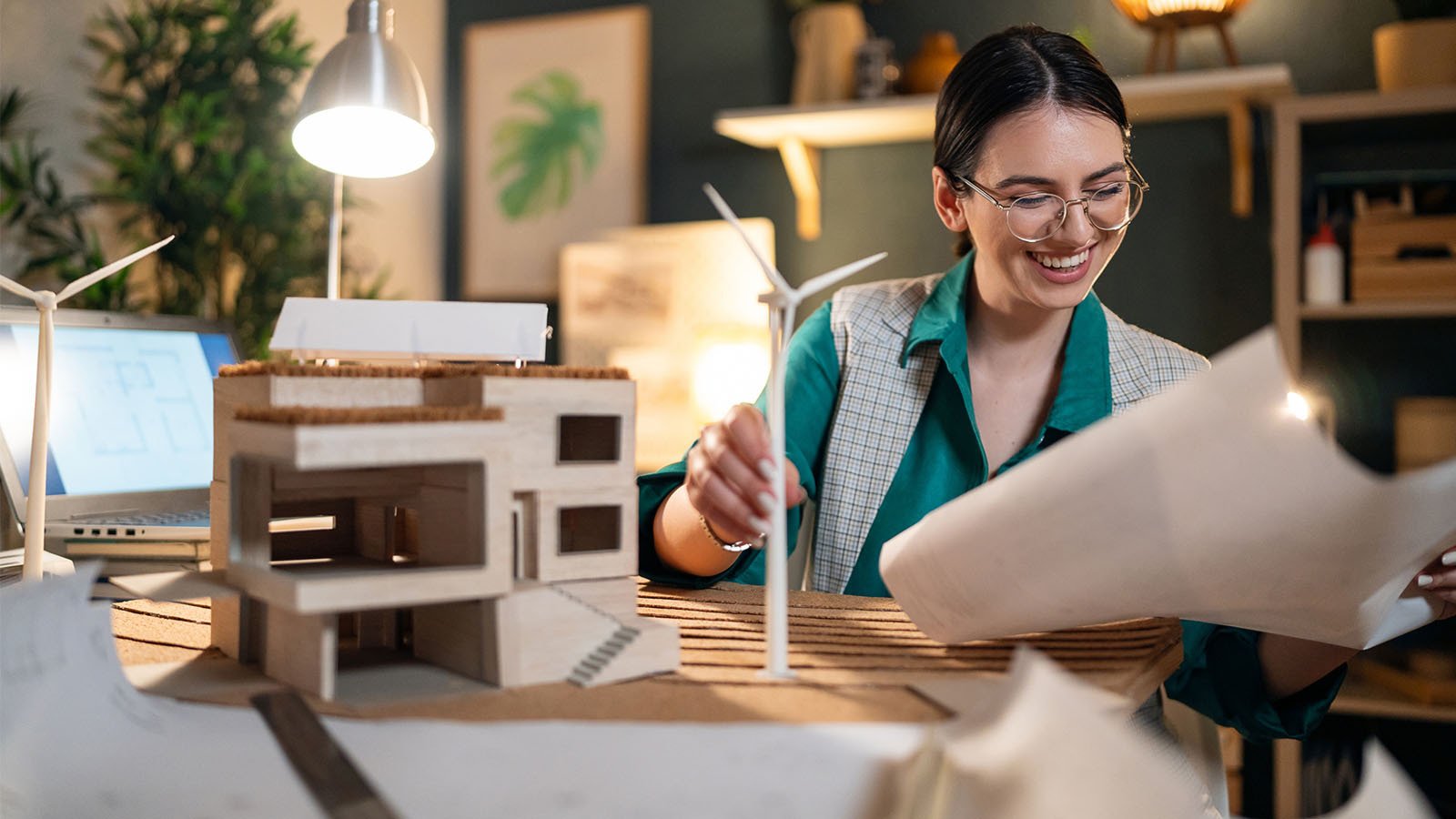 Woman smiling and working