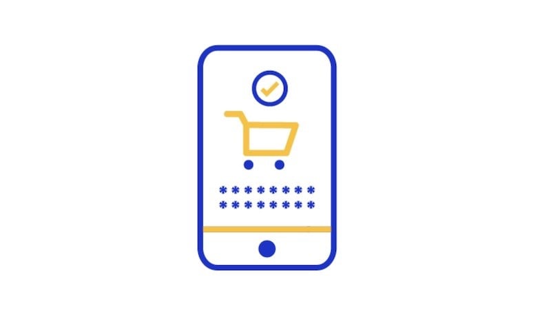 shopping trolley on phone screen icon
