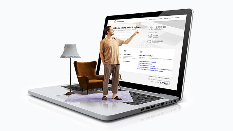 small person standing on laptop