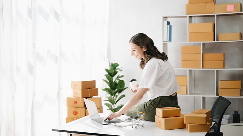 woman in office on laptop