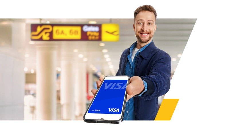 Visa x Fifa promotion man in airport